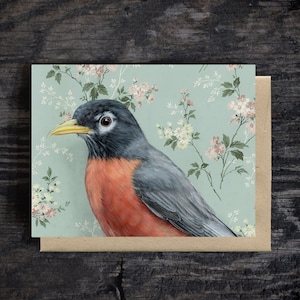 Robin Note Card | Pusta kartka okolicznościowa na każdą okazję, A2 papeteria, koperta Kraft, kartka urodzinowa, farba olejna, prezent, 100% z recyklingu