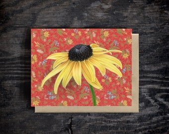 Black-eyed Susan Note Card | Blank all occasion greeting card | A2 Stationary | Kraft Envelope | Oil paint | Gift | 100% recycled