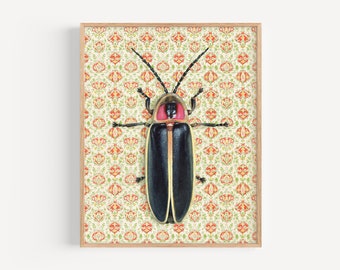 Firefly Art Print | oil painting reproduction vintage - decorative wallpaper - home decor - lightning bug wall art - insect print - gift