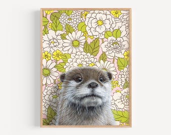Otter - Kunstdruck | Acrylmalerei-Reproduktion, Vintage Tapete, natürliches Wohndekor