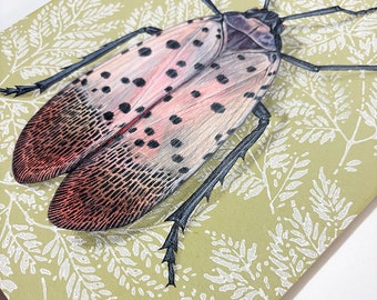 Spotted Lanternfly Painting | Original Acrylic Painting on Cradled Wood Panel | One of a Kind, Gift, Insect Art , Wallpaper Background