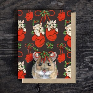 Christmas mouse note card | Holiday greeting card | A2 Stationary | Kraft Envelope | Blank Card | Acrylic paint | Gift | 100% recycled