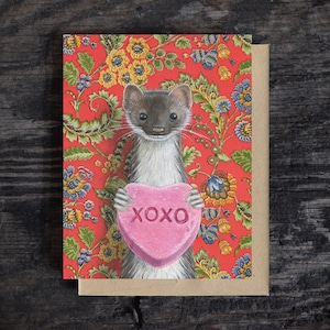 Tarjeta de San Valentín - Tarjeta de comadreja / Tarjeta de felicitación en blanco para todas las ocasiones, Papelería A2, Sobre Kraft, pintura al óleo, regalo para ella, 100% reciclado