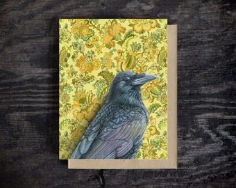 Raven Crow note card | Blank all occasion greeting card | A2 Stationary | Kraft Envelope | Birthday Card | Oil paint | Gift | 100% recycled