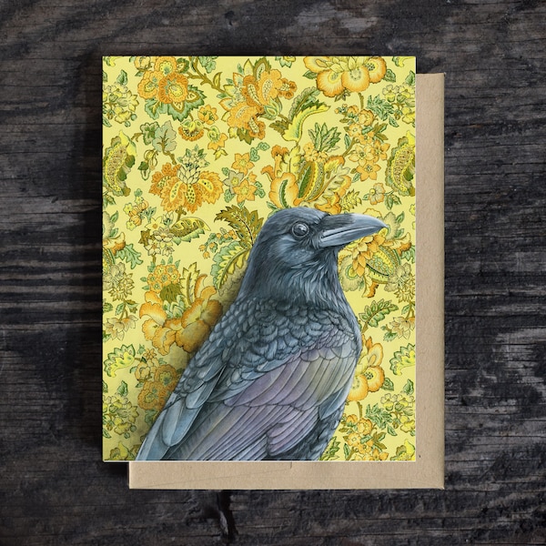 Raven Crow note card | Blank all occasion greeting card | A2 Stationary | Kraft Envelope | Birthday Card | Oil paint | Gift | 100% recycled