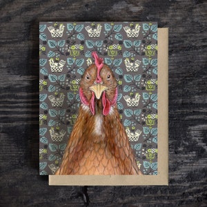 Carte de correspondance de poulet | Carte de voeux vierge pour toutes les occasions | Stationnaire A2 | Enveloppe kraft | carte d'anniversaire | Peinture à l'huile | Cadeau poule | 100 % recyclé