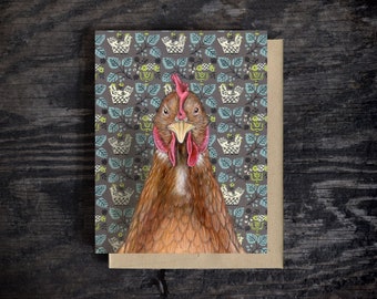 Chicken note card | Blank all occasion greeting card | A2 Stationary | Kraft Envelope | Birthday Card | Oil paint | Hen Gift | 100% recycled