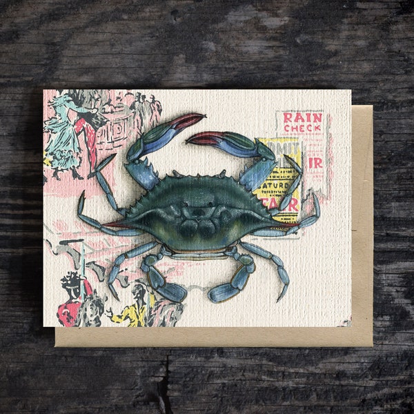 Blue crab note card | Blank all occasion greeting card | A2 Stationary | Kraft Envelope | Birthday Card | Oil paint | Gift | 100% recycled