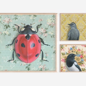 Ladybug Beetle Art Print painting reproduction, vintage wallpaper, nature art, nursery wall art, ladybug painting image 7