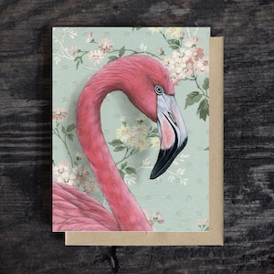 Carte de note Flamingo rose | Carte de vœux vierge | A2 Stationnaire | Enveloppe Kraft | Carte d'anniversaire | Peinture à l'huile | Cadeau | 100% recyclé