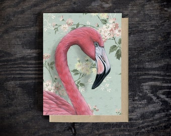 Pink Flamingo note card | Blank greeting card | A2 Stationary | Kraft Envelope | Birthday Card | Oil paint | Gift | 100% recycled