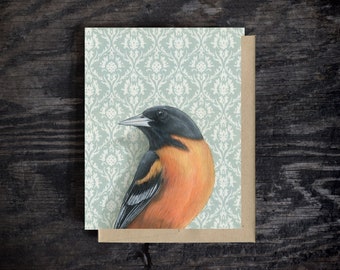 Oriole note card | Blank all occasion greeting card | A2 Stationary | Kraft Envelope | Birthday Card | Oil paint | Hen Gift | 100% recycled