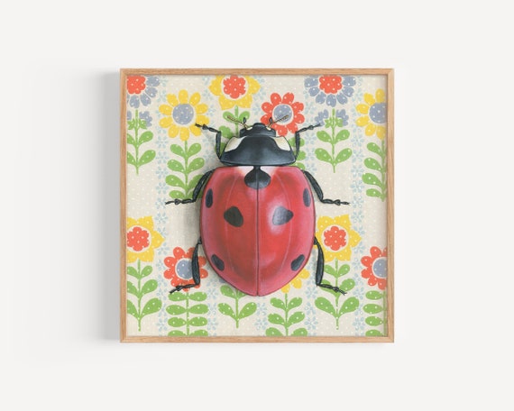 Ladybug - Art Print | colorful wallpaper, home decor, creature art, nature-based art, matted option