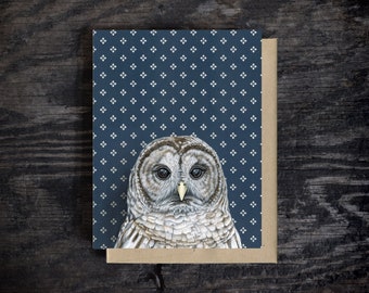 Barred Owl note card | Blank all occasion greeting card | A2 Stationary | Kraft Envelope | Birthday Card | Oil paint | Gift | 100% recycled