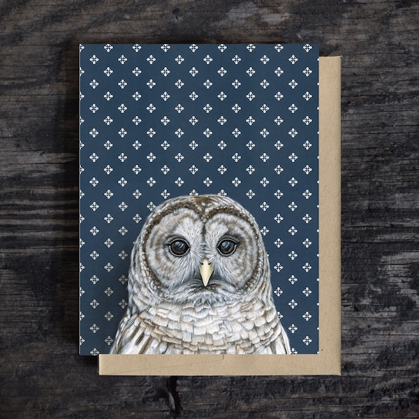 Barred Owl note card | Blank all occasion greeting card | A2 Stationary | Kraft Envelope | Birthday Card | Oil paint | Gift | 100% recycled