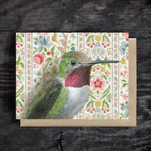 Tarjeta de notas de colibrí de garganta rubí / Tarjeta de felicitación en blanco para todas las ocasiones / A2 Estacionario / Sobre Kraft / Pintura al óleo / Regalo / 100% reciclado