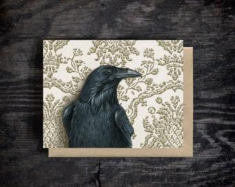 Raven note card | Blank all occasion greeting card | A2 Stationary | Kraft Envelope | Oil paint | Gift | 100% recycled