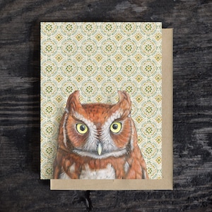 Karta z życzeniami z motywem sowy krzykliwej | Pusta kartka z życzeniami na każdą okazję | Papier listowy A2 | Koperta Kraft | Kartka urodzinowa | Farba olejna | Prezent | 100% z recyklingu