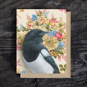 Carte de note d’oiseau pie | Carte de vœux vierge pour toutes les occasions | A2 | stationnaire | d’enveloppe Kraft | de carte d’anniversaire Peinture à l’huile | | cadeaux 100% recyclé