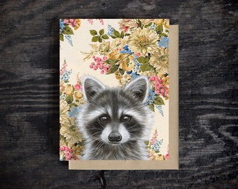 Raccoon Note Card | Blank all occasion greeting card, A2 Stationary, Kraft Envelope, Birthday Card, Oil paint, Gift, 100% recycled