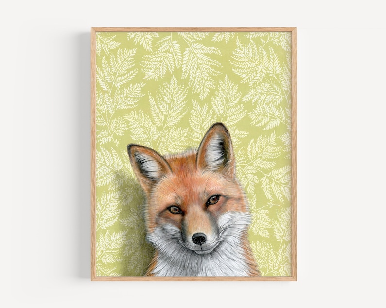 Red Fox Art Print Realistic oil painting reproduction Colorful wallpaper home decor Special occasion gift Gallery wall Matted image 1