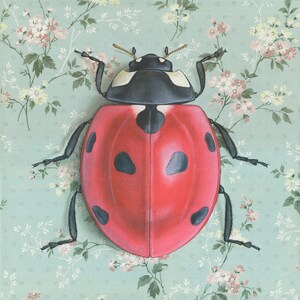 Ladybug Beetle Art Print painting reproduction, vintage wallpaper, nature art, nursery wall art, ladybug painting image 2