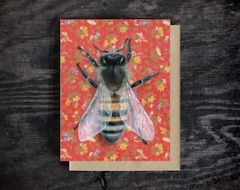 honeybee note card | Blank all occasion greeting card | A2 Stationary | Kraft Envelope | Birthday Card | Oil paint | Gift | 100% recycled