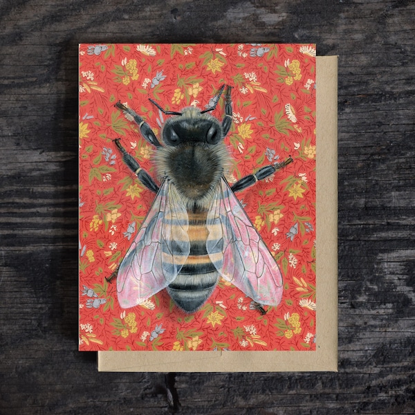 honeybee note card | Blank all occasion greeting card | A2 Stationary | Kraft Envelope | Birthday Card | Oil paint | Gift | 100% recycled