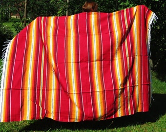 handgewebte 225 x150 cm Ethno Decke Mexiko mexican blanket Biker Vintage  Sarape Hippie Strand Boho indianisch Navajo Festival rot orange