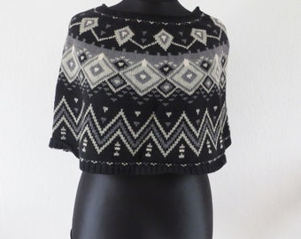 Vintage Poncho GUDRUN SJÖDEN black Granny Norway swedish ethnic boho hippie cape festival one size