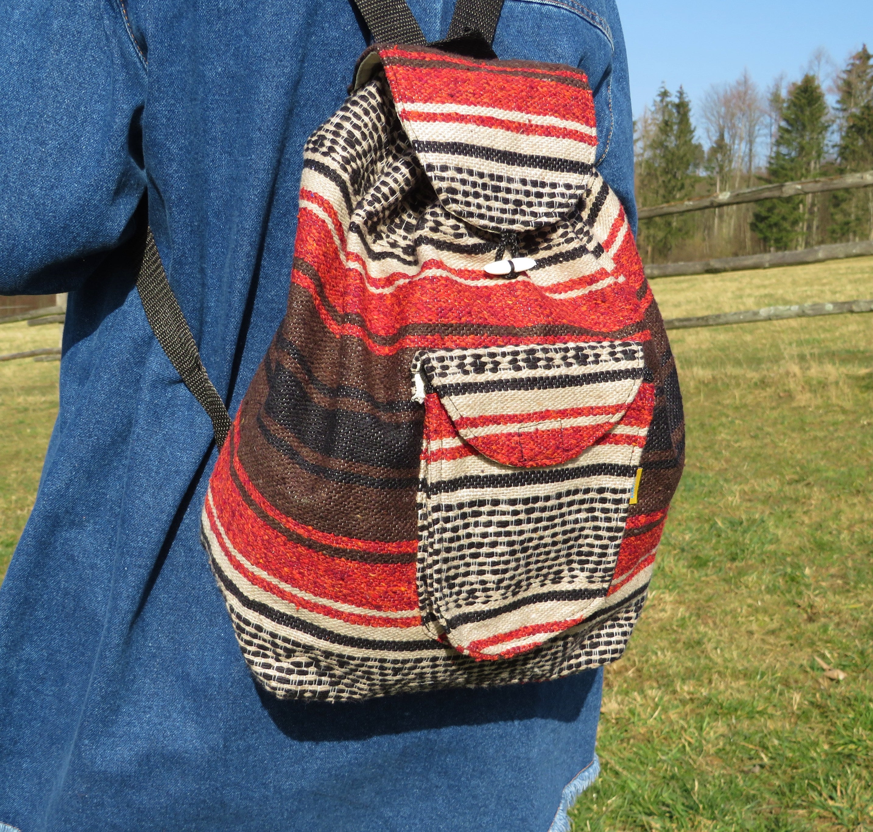 Vintage BHL Leather Ethnic Aztec Woven Wool Backpack Vintage Mexican Woven Backpack, Aztec Boho Festival Bag - Etsy main image 2