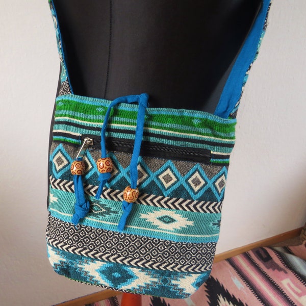 aztec navajo shoulder bag  vintage bohemian made in India teal  turquoise green goa woven hippie ethnic Festival bohemian gypsy boho nomad