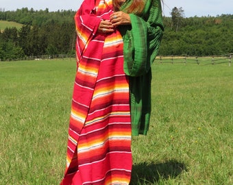 225cm x 150cm mexican woven blanket vintage two color serape aztec sarape  ethnic mexico red orange saltillo southwestern boho navajo