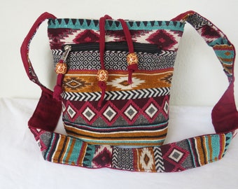 Schultertasche gewebt India Vintage Ethnomuster Boho Aztec Navajo Hippie Bohemian Goa Ethno Festival Goa Aztekenmuster Indianianisch