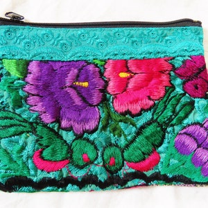 ethnic flower coin purse vintage embroidered turquoise woven ikat hippie guatemala floral folk festival boho goa maya indio bohemian image 1