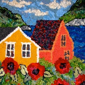 Rug hooking pattern - Poppies on the Edge of Town 12"x16" - burlap pattern by Deanne Fitzpatrick