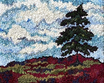 Rug Hooking Kit - Spruce on Blueberry Hill - burlap 13 x 17