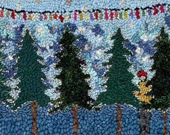 Rug Hooking Pattern - At the Tree Lot - 11 x 17 on linen
