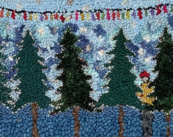 Rug Hooking Pattern - At the Tree Lot - 11 x 17 on linen