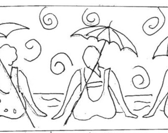 Beach Bums Under Umbrellas - 28" x 12" Downloadable Rug Hooking Pattern