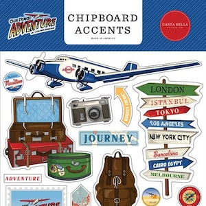 Carta Bella Chipboard Accents - Our Travel Adventure