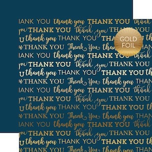 Carta Bella Navy Thank You Foil Scrapbook Paper