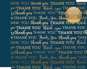 Carta Bella Navy Thank You Foil Scrapbook Paper