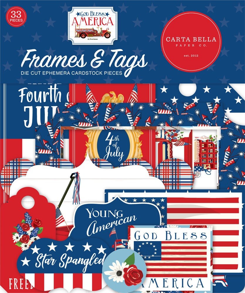 Carta Bella God Bless America Frames and Tags Ephemera