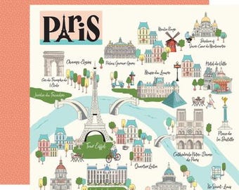 Carta Bella - Paris -  Paris Map Scrapbook Paper