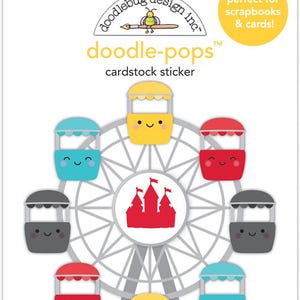 May include: A cardstock sticker sheet featuring a Ferris wheel design with colorful gondolas. The sticker sheet has the text "doodle-pops" and "cardstock sticker". The Ferris wheel has red, yellow, blue, and gray gondolas with smiling faces.