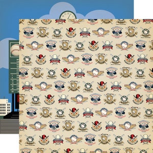 May include: A beige background with a repeating pattern of baseball themed logos. The logos are in various shades of blue, red, white, and brown. The logos include baseball bats, baseballs, baseball gloves, and the words 'Baseball Champ', 'Champion Player', and 'League'.
