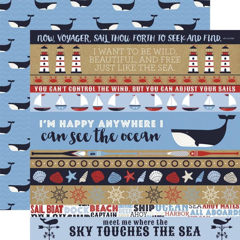 Carta Bella - Deep Blue Sea - Border Strips 12x12 Scrapbook Paper image 1