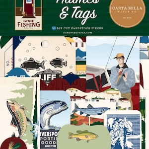 Carta Bella Gone Fishing Cadres et étiquettes Ephemera