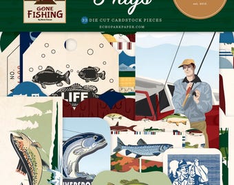 Carta Bella Gone Fishing Frames and Tags Ephemera
